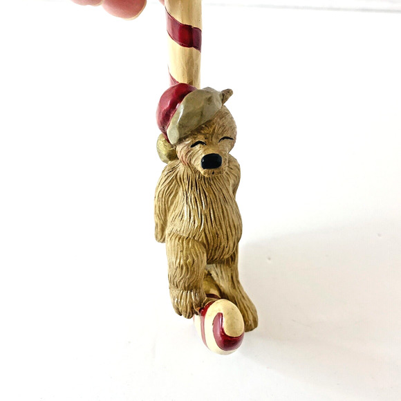 Vintage Ornament Bear Santa Hat Sitting On Candy Cane Folk Art 2001 Signed BP - Picture 8 of 9